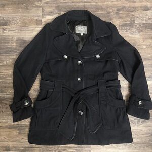 Vanity Vintage Women’s Black Wool Blend Belted Pea Coat Size L
